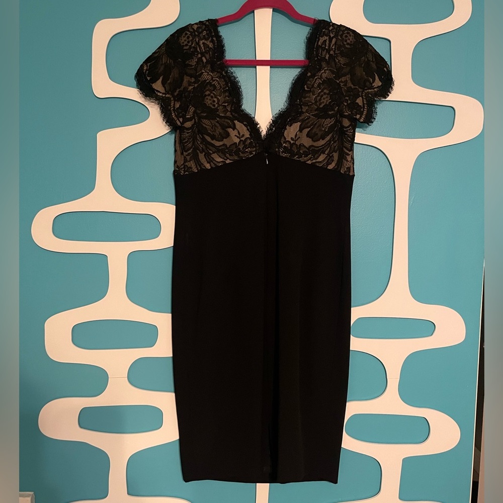 Carmen Marc Valvo Black Lace Cocktail Dress
